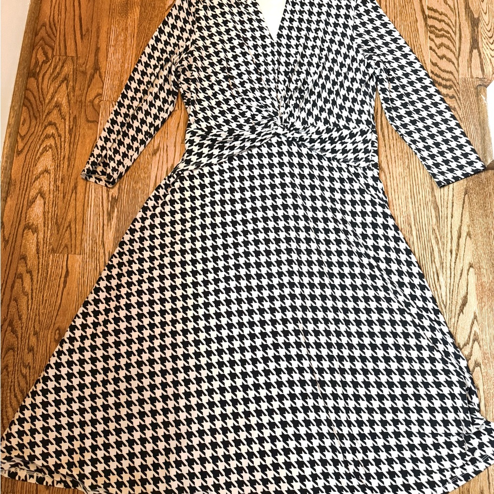 Tommy Hilfiger Black and White Houndstooth Wrap Dress